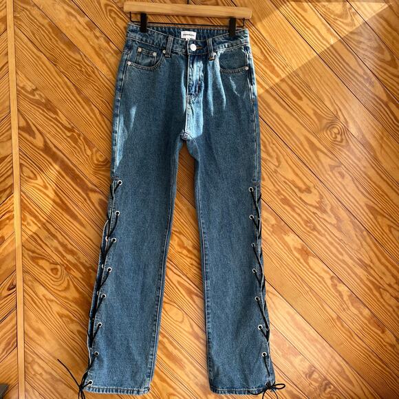 superdown revolve jayda lace up jean mid blue wash - Picture 9 of 11